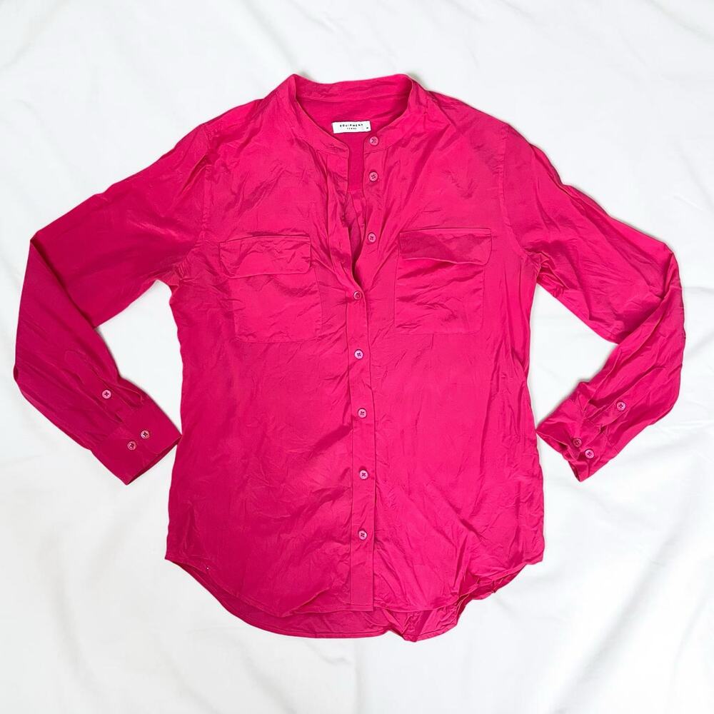 Equipment Femme Silk Blouse Hot Pink Coquette Feminine Button Down Top Size M